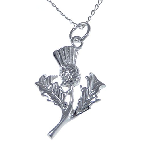Alexander Castle925 Sterling Silver Scottish Thistle Necklace - 25mm x 16mm Pendant with 18" Silver Chain & Jewelry Gift Box - Scottish Gifts for Women