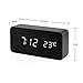 OCT17 Wooden Digital Alarm Clock, Multi-Function Smart Alarm Clock, LED Light Alarm Clock with USB Power Supply, Voice Control, Thermometer - Black