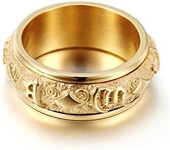 Jiedeng Jewelry Men's Ring Stainless Steel Ring with Mantra Retro Biker Gothic Punk Friendship Partner Ring for Men Gold Size X 1/2