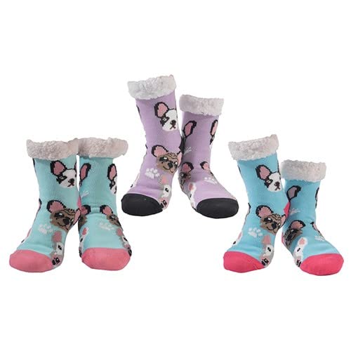 Nuzzles Pack Of 3 Pairs Ladies Pretty Pooches Slipper Socks One Size Super Soft 52536