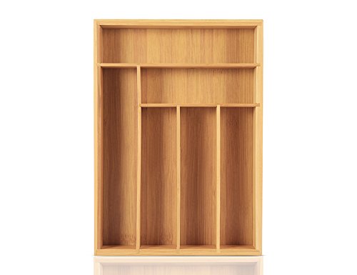 Cutlery Tray Kitchen Utensil Drawer - Bamboo 6 Slot Silverware Drawer Dividers - Storage Wooden Organizer Flatware Holder - Thumbnail 5
