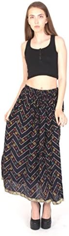 Women's Boho Ruffled Multicolor Bandhej Tie & Dye Zari Border Long Skirt . X1746