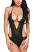 Avidlove Women V Halter Lingerie Lace Babydoll Mini Bodysuit One Piece Teddy Black M