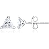 Sechi Solid 925 Sterling Silver Triangle Clear Cubic Zirconia Stud Earrings for Women Small Studs Jewelry