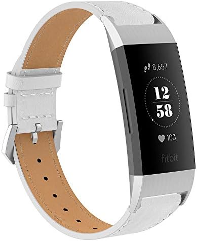 GAISHI Compatible with Fitbit Charge 3 Band, Charge 3 SE Band, Premium Leather Wristband Strap with Metal Adaptor for Women Men,Gold Pink,Black,Grey,Brown,White