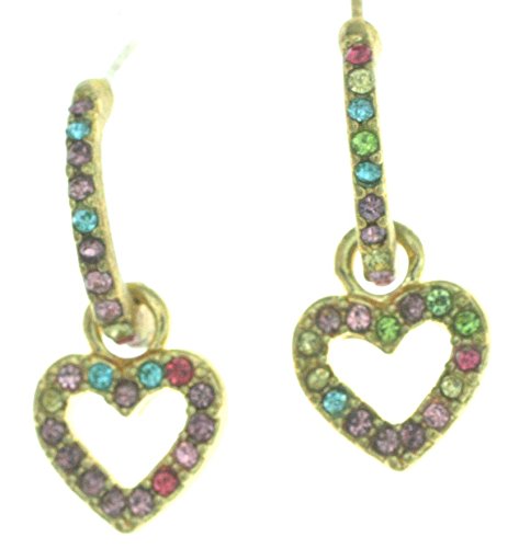 Malibu 1" Inch Multicolored Pink. Blue, Red, Green, Clear Stones Heart Design Dangle Earrings