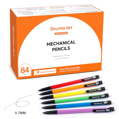 Shuttle Art Mechanical Pencils, 84 Pack Bulk Mechanical Pencils 0.7mm Medium Point, HB #2 Lead, Assorted Barrels, Office School Supplies