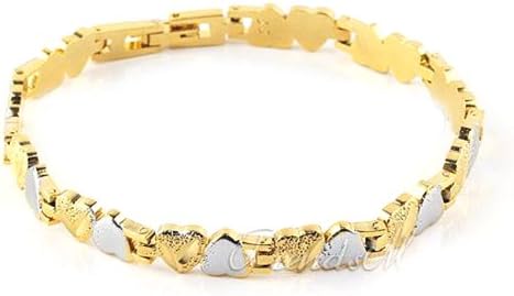 18K Gold Filled Bangle Bracelet for Womens Girls - Doulble Heart Link Chain