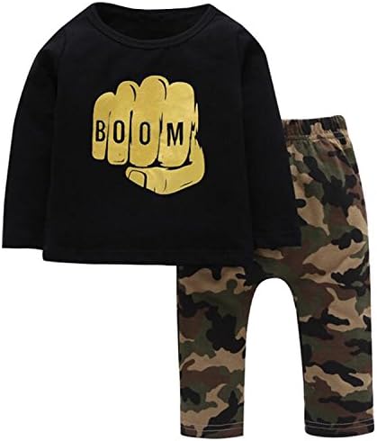 Baby Boys Toddler Gold Fist Letter Print T-shirt and Camouflage Pants 2pcs Sets 2-3 Years
