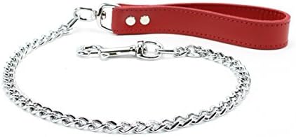 Alexis Premium Lead with Handmade Full Grain Leather Handle - Chain Leash (Red)