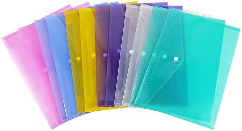 IBEPRO Clear Poly Document Folder with Snap Button, A4 size, Set of 6, 6 Assorted Colors (Blue/Green/Hotpink/Yellow/Purple/Smoke)