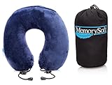 NEW Classic Travel Pillow by MemorySoft - Lite Version - Slightly Smaller Neck Pillow than Regular - Soft Memory Foam Airplane U Pillow Includes Handy Travel Bag