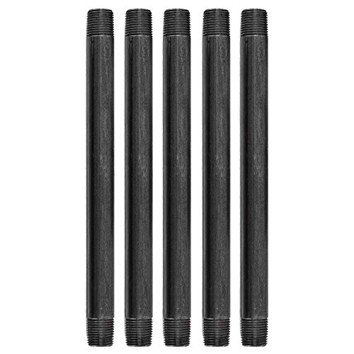 Pre Cut Industrial Steel Pipe, 3/4" Inch Threaded Black Pipe Nipples For DIY Vintage Furniture (Pack of 5) (3/4 In x 18 In)