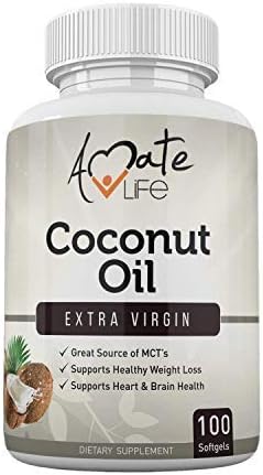 Coconut Oil Capsules Made with Organic Pure Extra Virgin Coconut Oil High Source of MCT Cold Pressed for Men and Women Made in USA 1000mg 100 Count by Amate Life