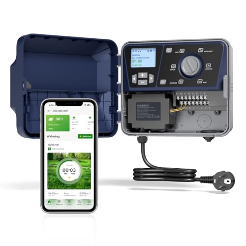 Inkbird IICO-800 8 Zone WiFi Irrigation Control Unit with Protective Cover, 16 Irrigation Programs, Rain Jump, Water Calculation, Manual Irrigation, Control Unit for Garden