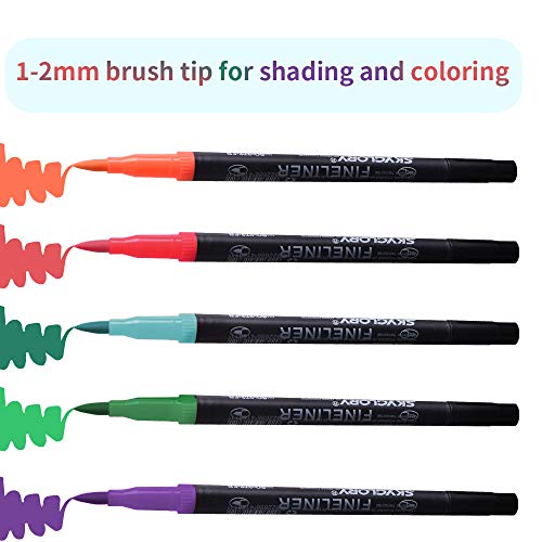 Dual Markers Brush Pen, Brush Tips & Colored Fine Point Pen Set for Lettering Writing Coloring Drawing,Planner Art Supplier, Journal Planner Pens, 24 Pcs Colors