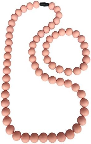 Beabies FDA Silicone Nursing Teething Necklace for Mom and Bracelet for Baby, Magenta/Hot Pink