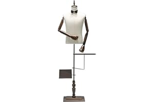 PENGFEI Male Mannequin Torso Dress Form Mannequin Body with Stand Solid Wood Arm, 73" Height Adjustable Clothing Manikin for Market Shop Window Display, Detachable Shoe Holder & Pants Rack
