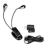 Portable LED Clip On Book Reading Lamp/Four Bulbs Two Heads Black Batteries Operated