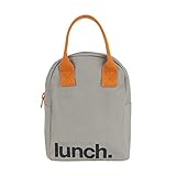 Fluf Zipper Lunch Bag | Reusable Canvas Lunch Box for Women, Men, Kids | Organic Cotton Meal Tote | (Grey Pumpkin)