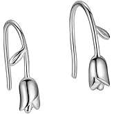 Dainty Tulip Flower Ear Climber Earrings, Flower Dangle Earrings Hypoallergenic Jewelry Anniversary Christmas Gifts for Women