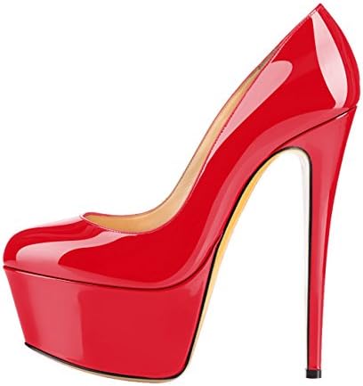 fast charm Womens Round Toe Waterproof Platform Large Size Stiletto High Heels Shoes Red Pumps US9
