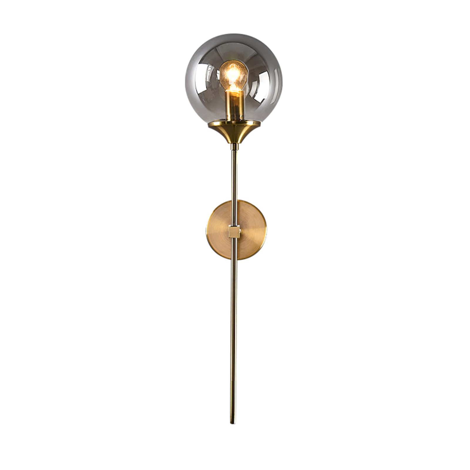 ZTTECH Vintage Industrial Wall Mounted Sconce,Grey Glass Globe with Long Arm Gold Wall Lamp,Golden Wall Light for Bedside (Grey)