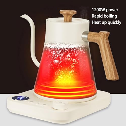 Electric Gooseneck Kettle 0.9L for Pour Over Coffee and Tea, Fast Heat Stainless Steel Inner, Digital LCD Temperature Control, Adjustable Timer, Auto Shut Off, Cordless & BPA-Free (White)