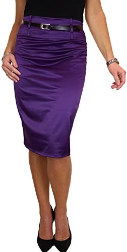 icecoolfashion Stretch Satin Pencil Skirt Bodycon Party With Belt 8-22