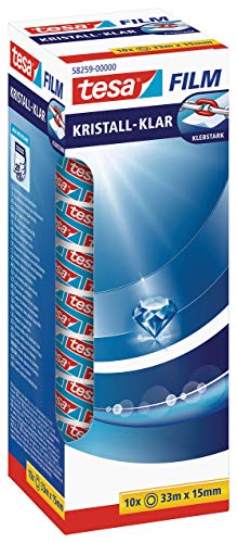 tesafilm Crystal Clear Tape - Transparent - 10 Rolls - 33m x 15mm