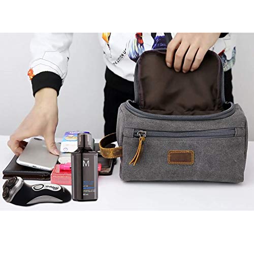 Men's Toiletry Bag Canvas Shaving Dopp Kit Travel Bags Organizer (Coffee)