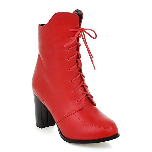 MayMeenth Women's Solid Pu High Heels Lace Up Round Closed Toe Boots, Red, 35 MayMeenth Women's Solid Pu High Heels Lace Up Round Closed Toe Boots, Red, 35