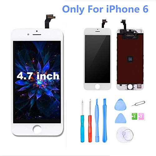 KEPAI Ersatz Für iPhone 6 Display Weiß, LCD Touchscreen Reparaturset Komplett Ersatz Bildschirm Retina LCD Glas mit Touchscreen Für iPhone 6 Digitizer Display