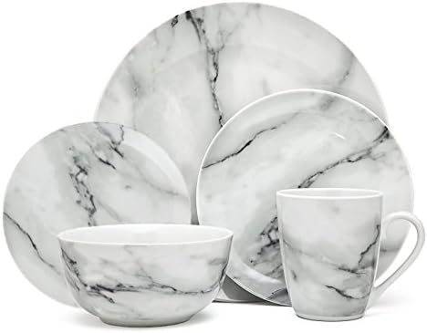 Godinger Silver Art Natural Marble Design Porcelain 20 Piece Dinnerware Set