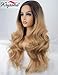 K'ryssma Ombre Blonde Lace Front Wigs Dark Roots Brown to Blonde Ombre Synthetic Wigs For Women Natural Looking Long Wavy Wig Heat Resistant 24 inch
