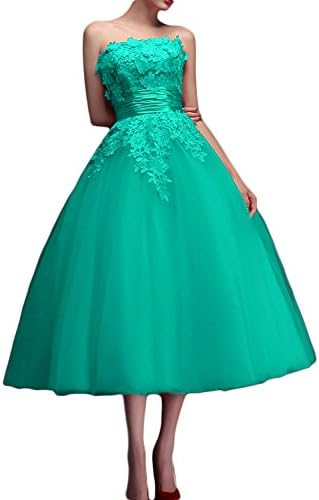 Favors Women's Lace Tea Length Bridesmaid Dress Prom Formal Party Dress Tiffany Blue 14