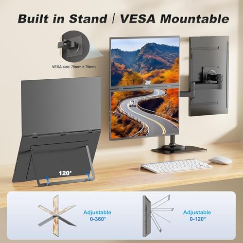 COOLHOOD Portable Dual Monitor 18.5 Inches, Portable Dual Screen with VESA Holes, Adjustable Viewing Angle/Stand for Laptop (Mac Wins)