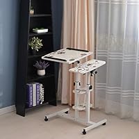 Adjustable Height Laptop Desktop Table Stand, Over Bed Side Table With Wheels | Metal Frame