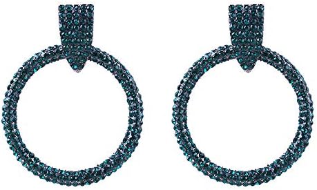 Women Large Hoop Earrings Ladies Gifts Crystal Dangle Jewelry Drop Pendant (Green)