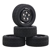 Sevender 4PCS RC1:10 F Pattern Rubber Tire 4 Holes Wheel Rims Black for On-Racing Car