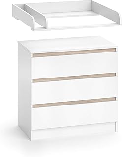 VICCO Wickelkommode Emma mit 3 Schubladen - inkl.Wickelaufsatz Abnehmbar Weiß Sonoma Baby Weiß Sonoma Kinderzimmer