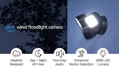 Blink Wired Floodlight Camera + Video Doorbell with Sync Module 2 | Two-way audio, HD day and night video, motion detection, Works with Alexa — (Black)