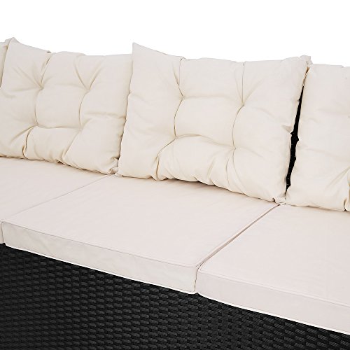 Casaria® Polyrattan Ecklounge Set WPC Esstisch Ecksofa inkl. 7cm Sitzauflagen 15cm Kissen Wetterfest Outdoor Lounge Garten Terrasse Balkon Möbel Schwarz – Bild 5