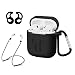 AC Parts AirPods Case Accessories Kits Protective Silicone Cover and Skin 2 Ear Hook Grips, 2 Anti-Loss Staps, 1 Earphone Bag Apple Airpods Charging Case (Black) primary