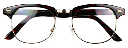 Basik Eyewear - Classic Half Frame Clear Lens Vintage Clubmaster Retro Eye Glasses (Tortoise, 137)