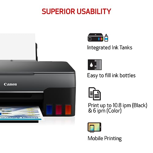 Canon G3260 All-in-One Printer | Wireless Supertank (Megatank) Printer | Copier | Scan, with Mobile Printing, Black, Works with Alexa