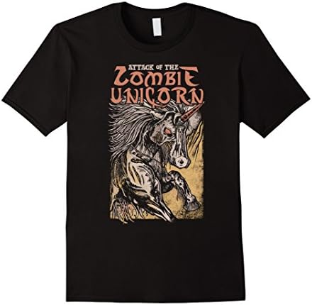 Mens Zombie Unicorn Illustration Halloween TShirt 2XL Black