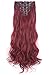 LELINTA 7Pcs 16 Clips 24 Inch Wavy Curly Full Head Clip in on Double Weft Hair Extensions Rose Red