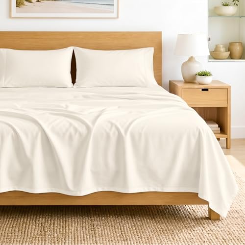 SGI bedding 100% Egyptian Cotton Sheets Queen Size – 600 Thread Count Sheets Set, Soft, Cooling, 15" Deep Pocket, Luxury Hotel Bedding, Breathable, Durable - Ivory at Amazon