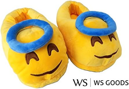 WS Goods Premium Quality Ultra Soft Plush Emoji Slippers (Halo), Upgraded Material And Stitching, US Based Company With Real Support, Fits Womens Sizes 5.5 through 8.5 and Big Kids 3.5 through 6.5